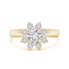 Round Lab Grown Diamond Floral Halo Ring with Tapered Shank