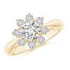 Round Lab Grown Diamond Floral Halo Ring with Tapered Shank