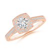 Round Lab Grown Diamond Halo Ring with Cushion Frame and Milgrain Detailing