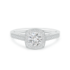 Round Lab Grown Diamond Halo Ring with Cushion Frame and Milgrain Detailing