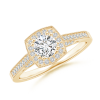 Round Lab Grown Diamond Halo Ring with Cushion Frame and Milgrain Detailing