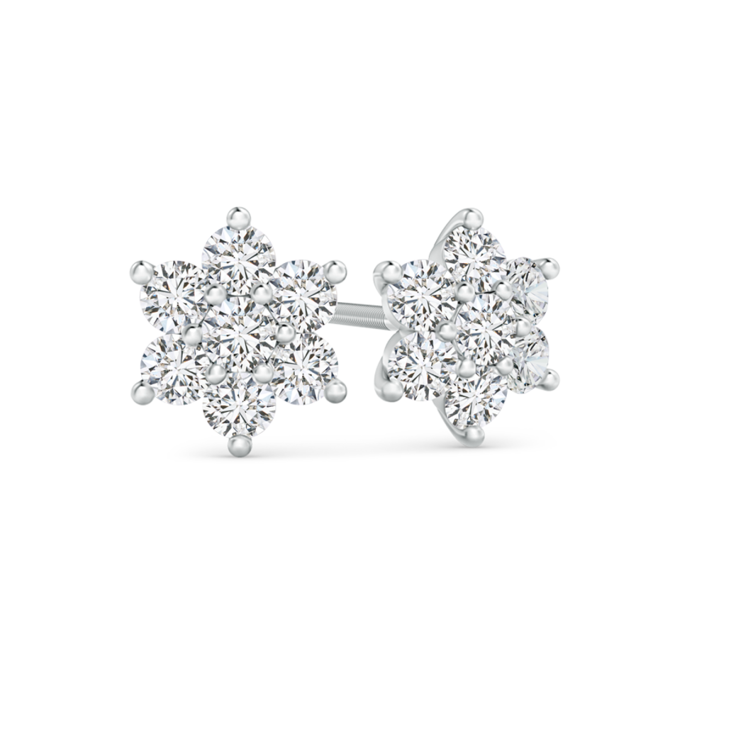 Flower Shaped Lab Grown Diamond Cluster Stud Earrings - Main Image