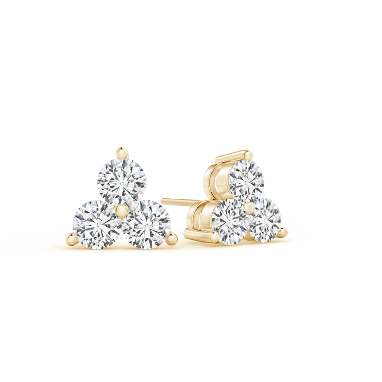 Prong Set Round Lab Grown Diamond Three Stone Stud Earrings - Main Image