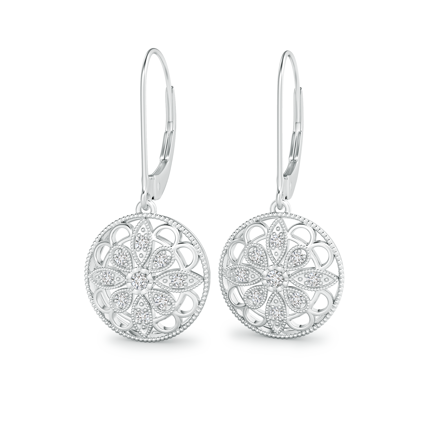 Lab Grown Diamond Lattice Drop Earrings with Milgrain Edges - Main Image