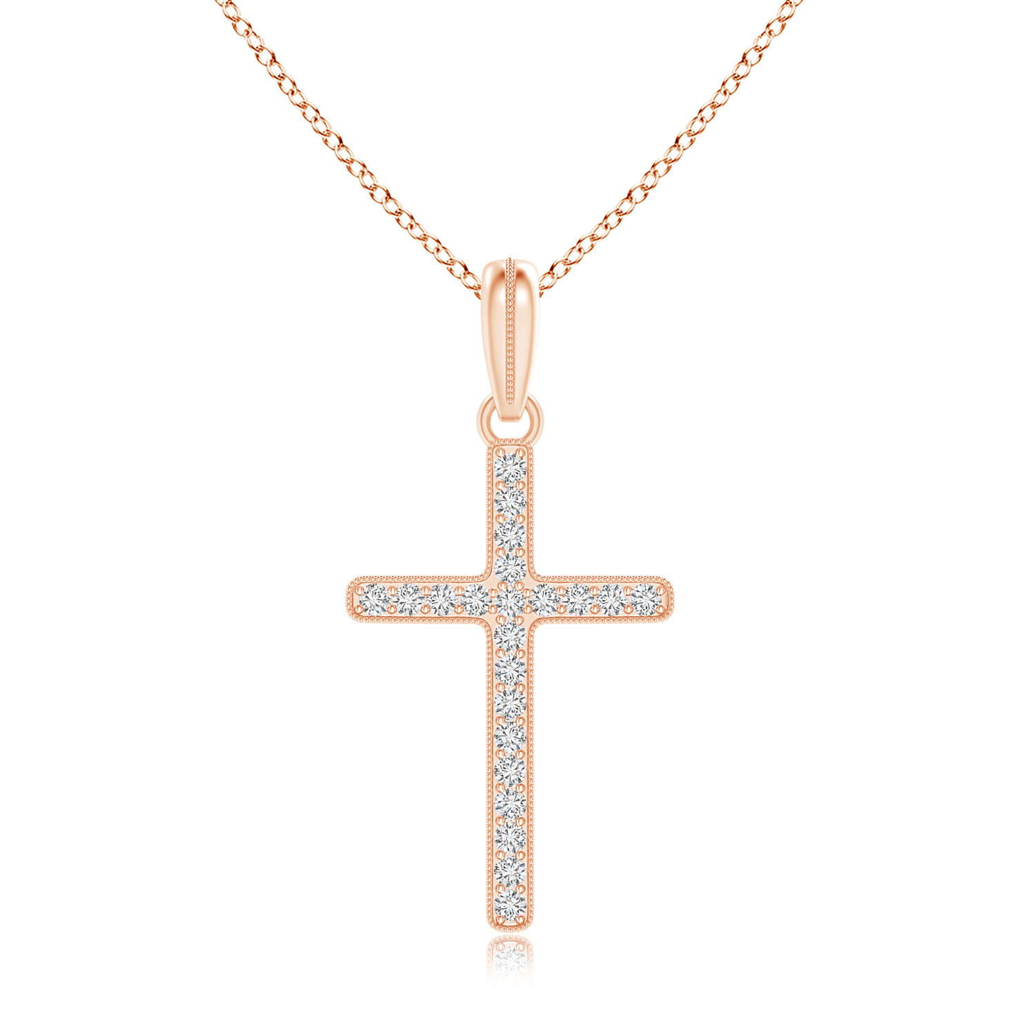 Lab Grown Diamond Latin Cross Necklace with Milgrain - Main Image