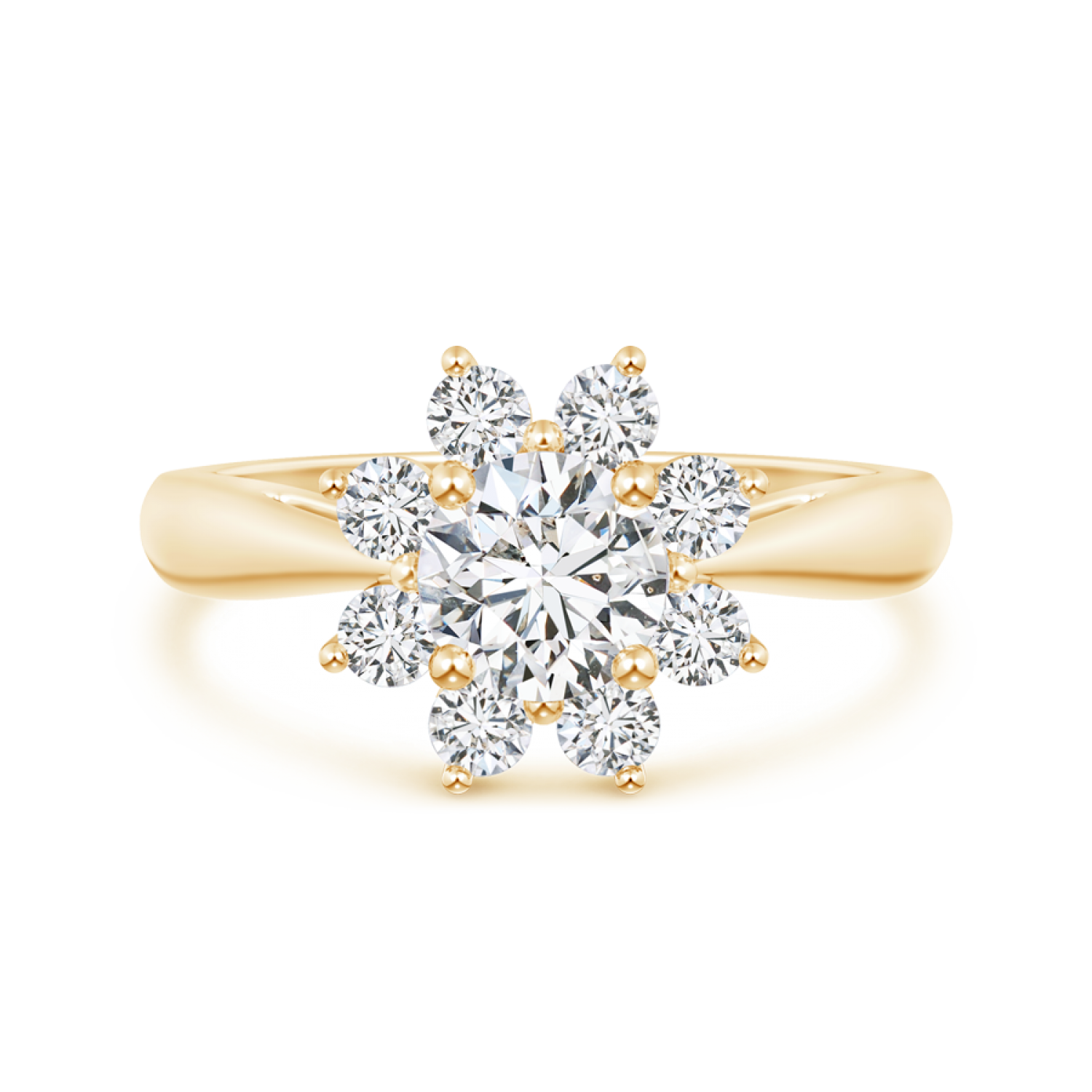 Round Lab Grown Diamond Floral Halo Ring with Tapered Shank - Main Image