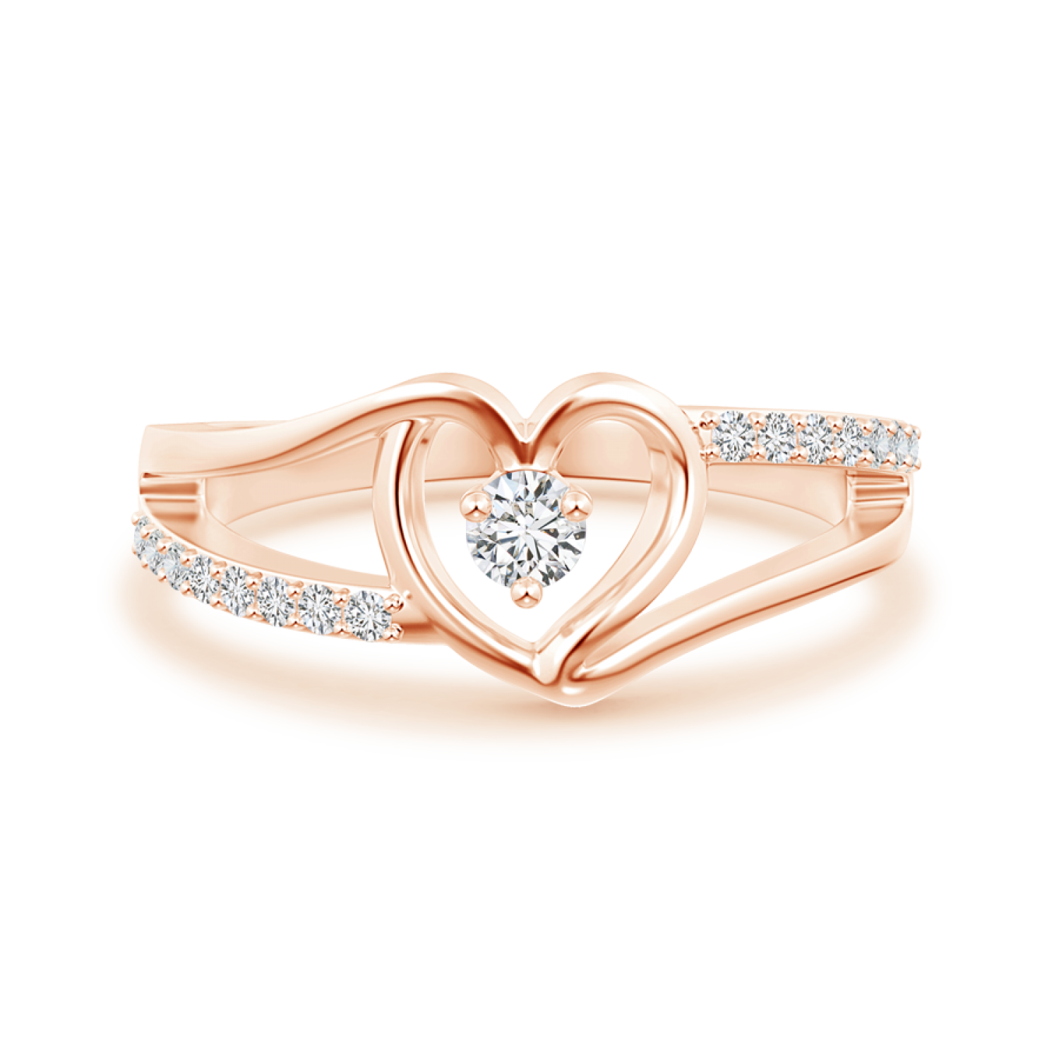 Round Lab Grown Diamond Heart Split Shank Ring - Main Image