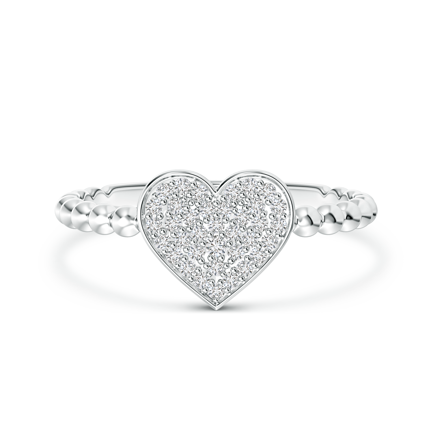 Lab Grown Diamond Heart Cluster Ring with Beaded Shank - Main Image