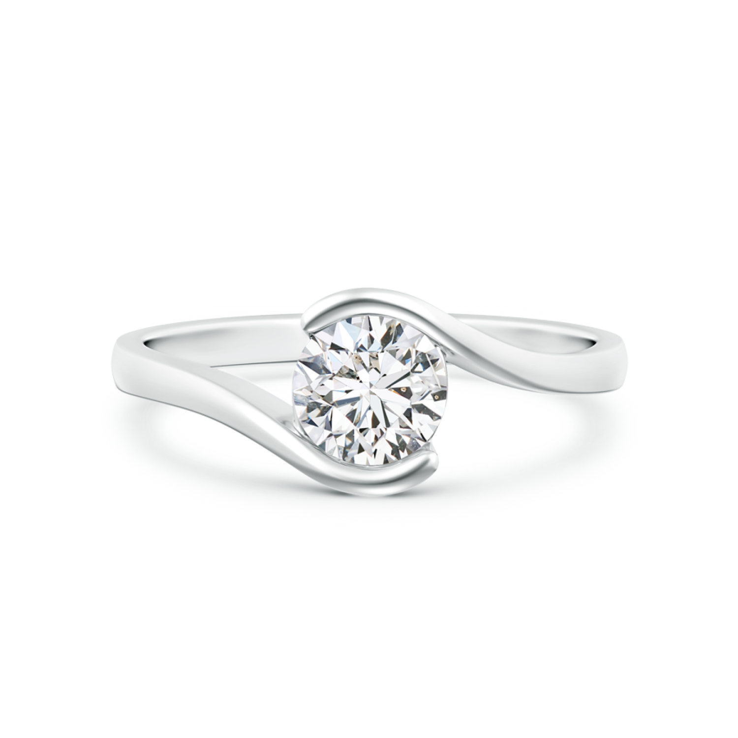 Half Bezel Solitaire Round Lab Grown Diamond Bypass Ring - Main Image