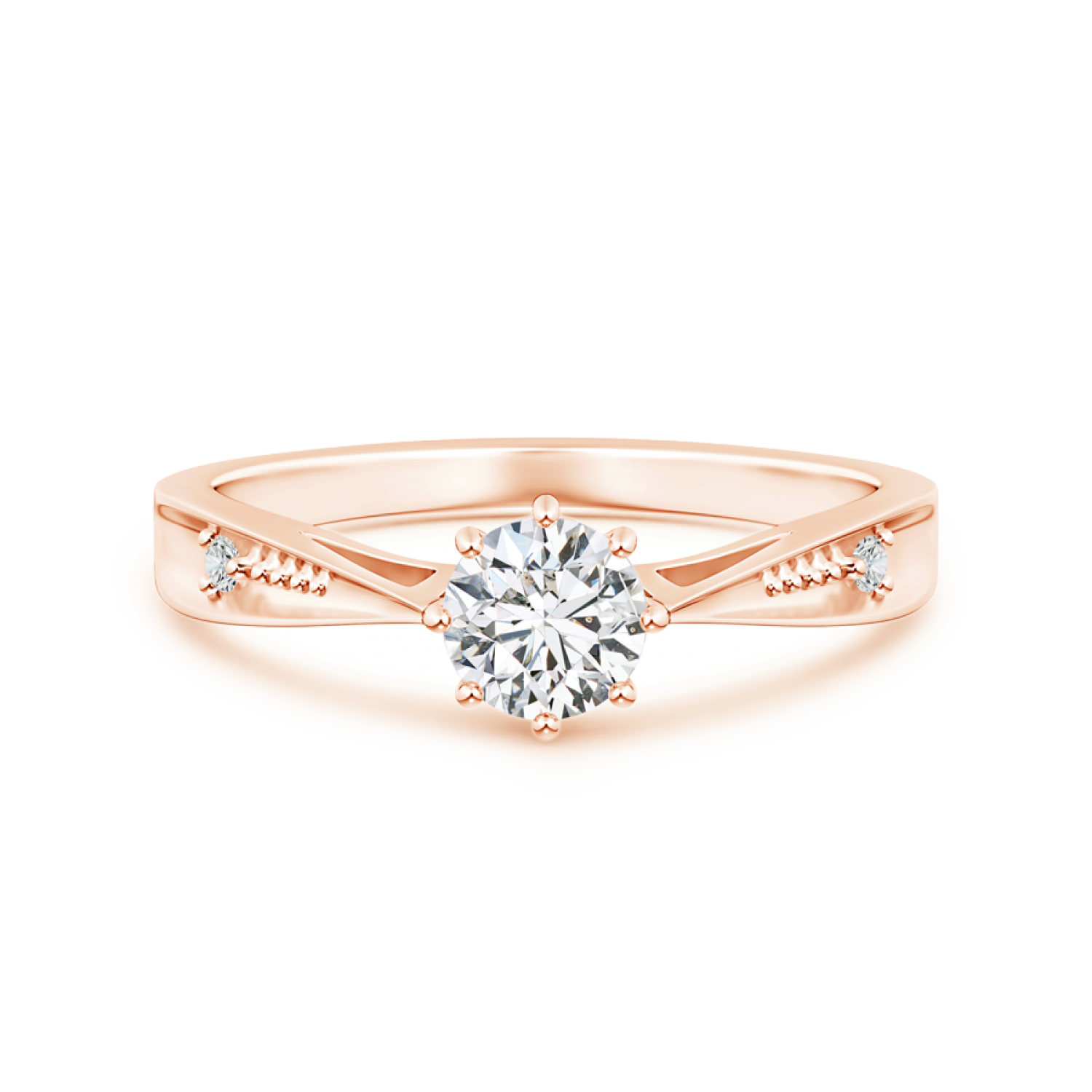 Tapered Shank Lab Grown Diamond Solitaire Ring with Accents - Main Image