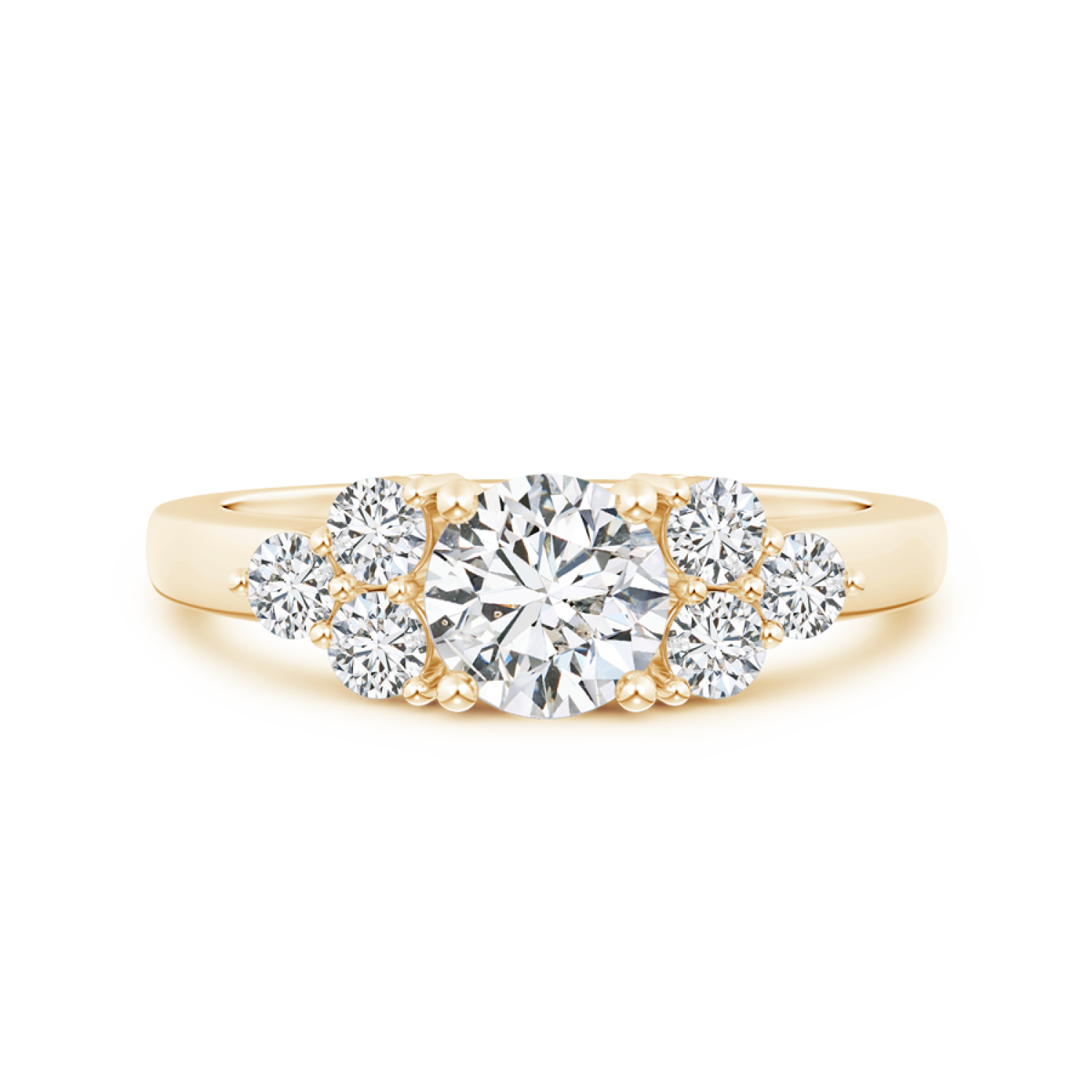 Round Lab Grown Diamond Solitaire Ring With Trio Accents - Main Image