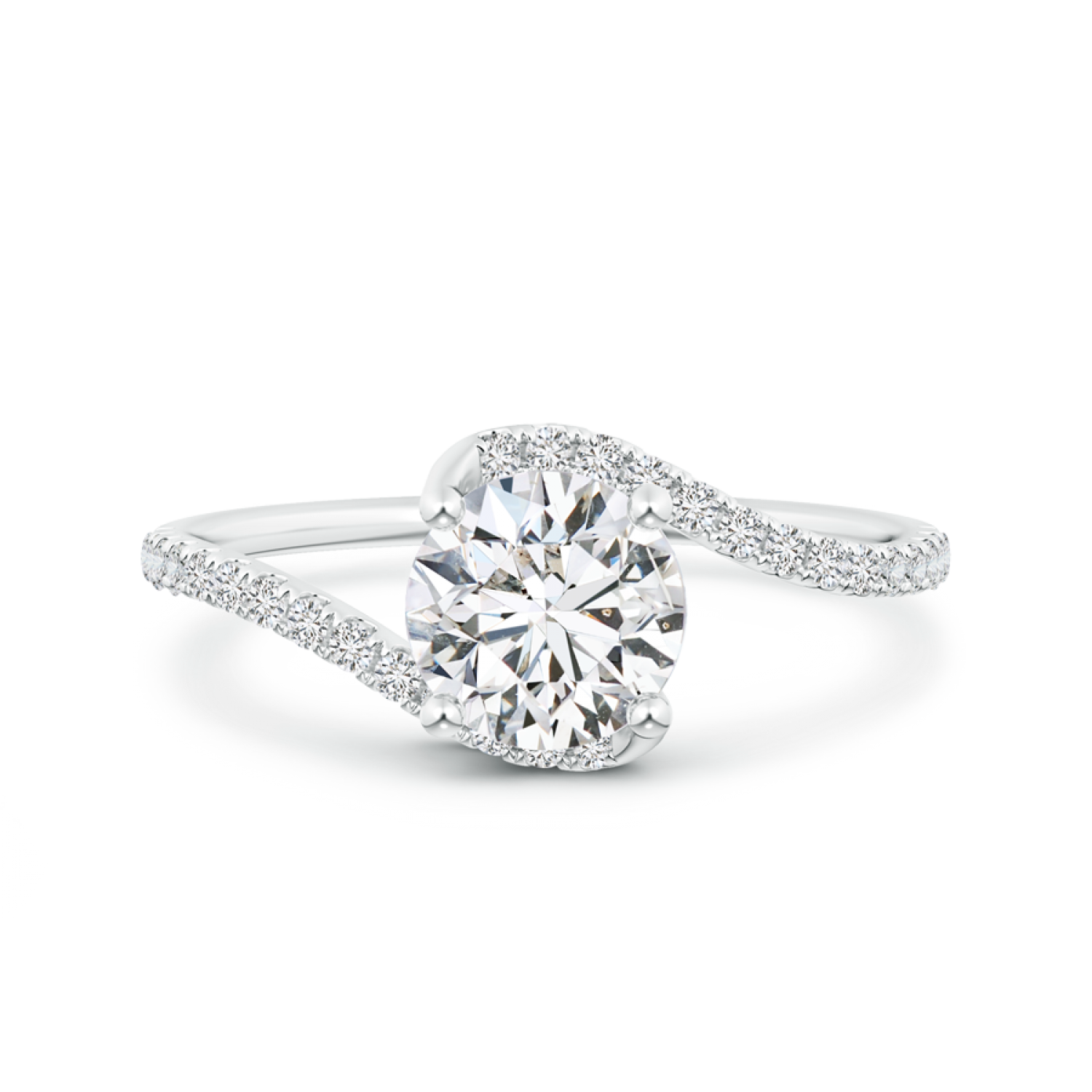 Round Lab Grown Solitaire Diamond Bypass Ring with Twisted Shank - Main Image