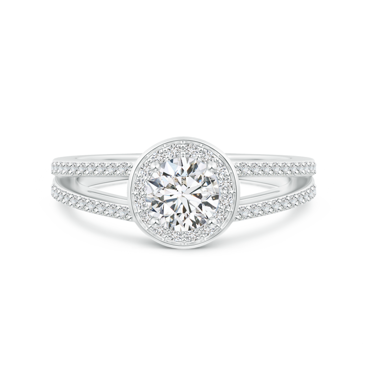 Round Lab Grown Diamond Split Shank Ring with Halo - Main Image