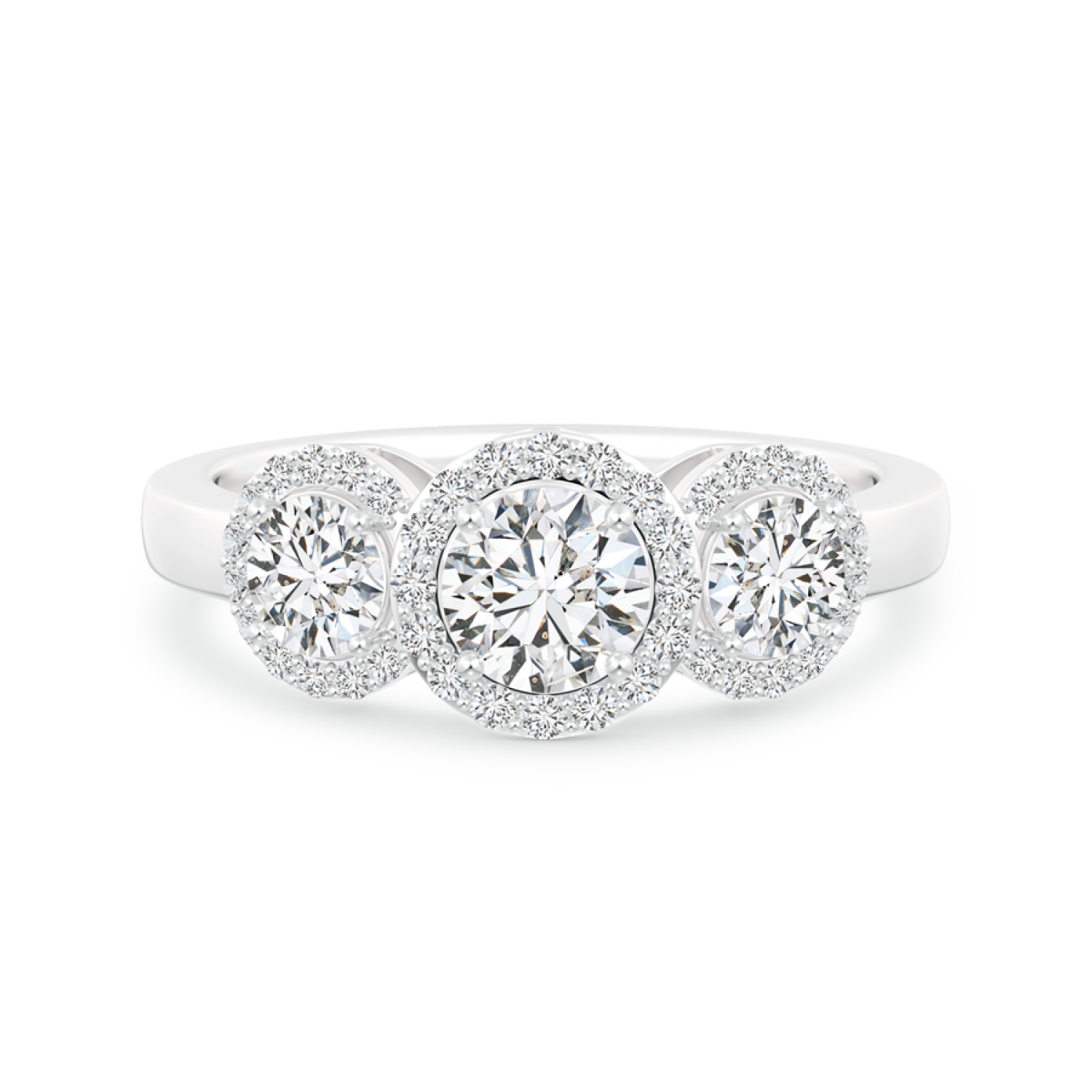 Three Stone Lab Grown Diamond Halo Engagement Ring - Main Image