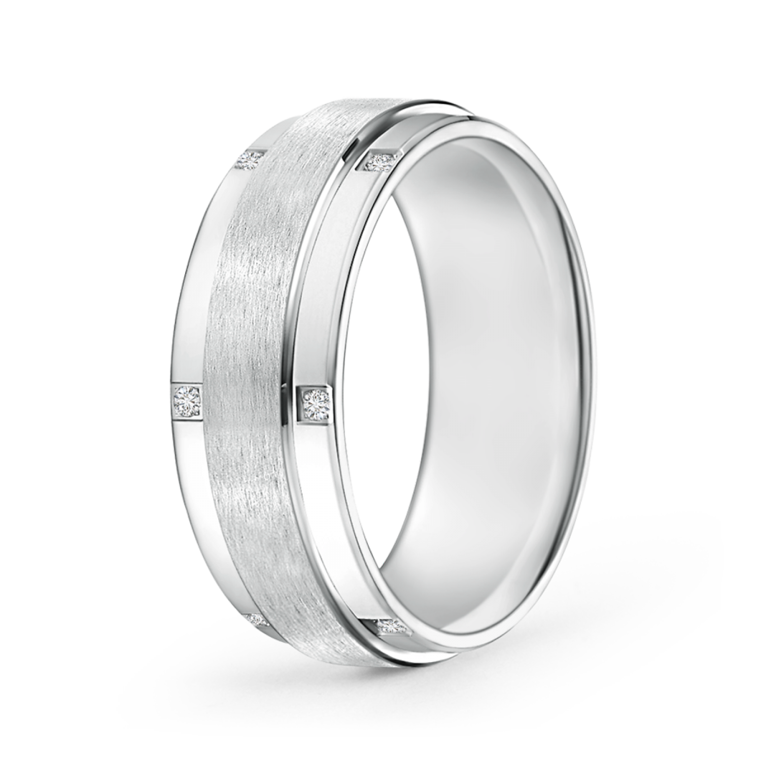 Satin Finish Pave Set Men Lab Grown Diamond Wedding Band - Main Image