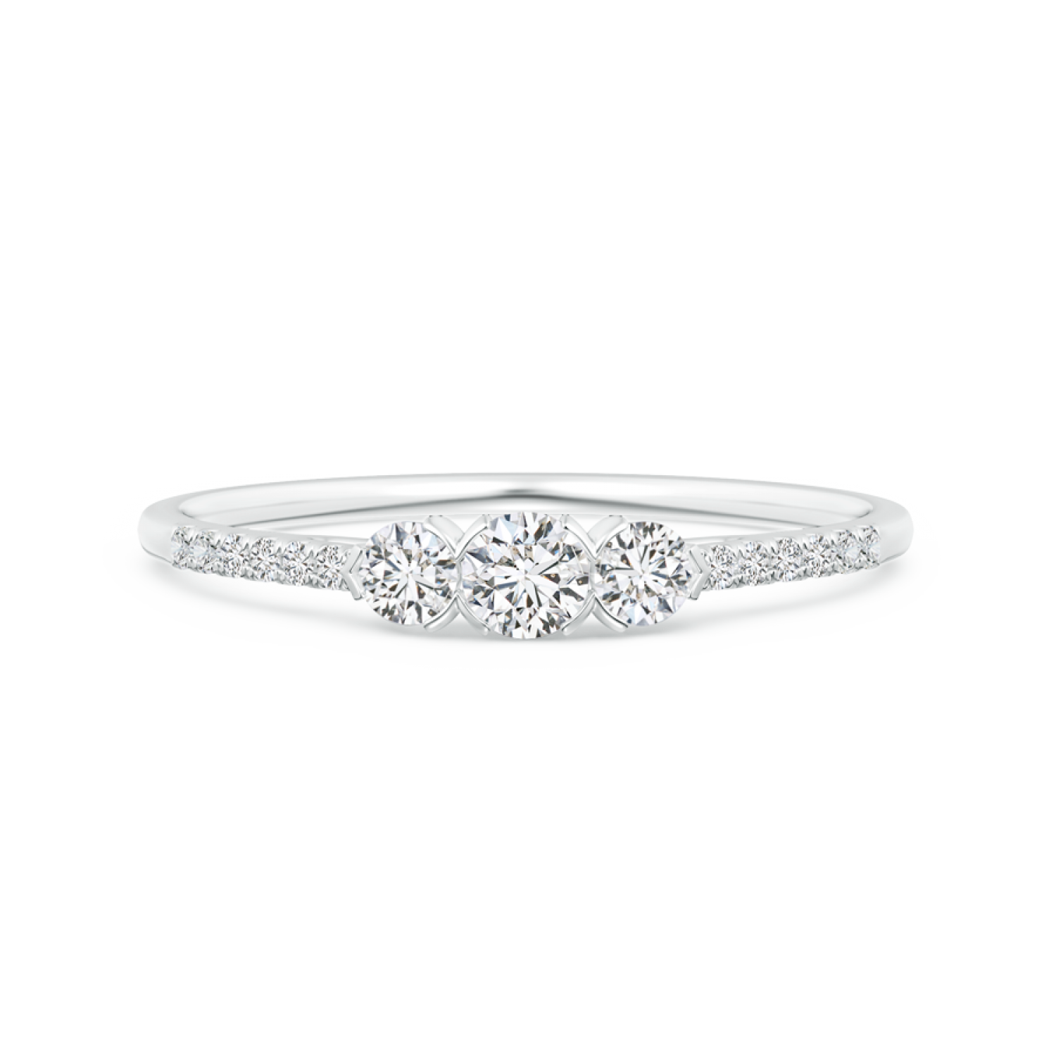 Unique Prong Set Lab Grown Diamond Three Stone Ring - Main Image