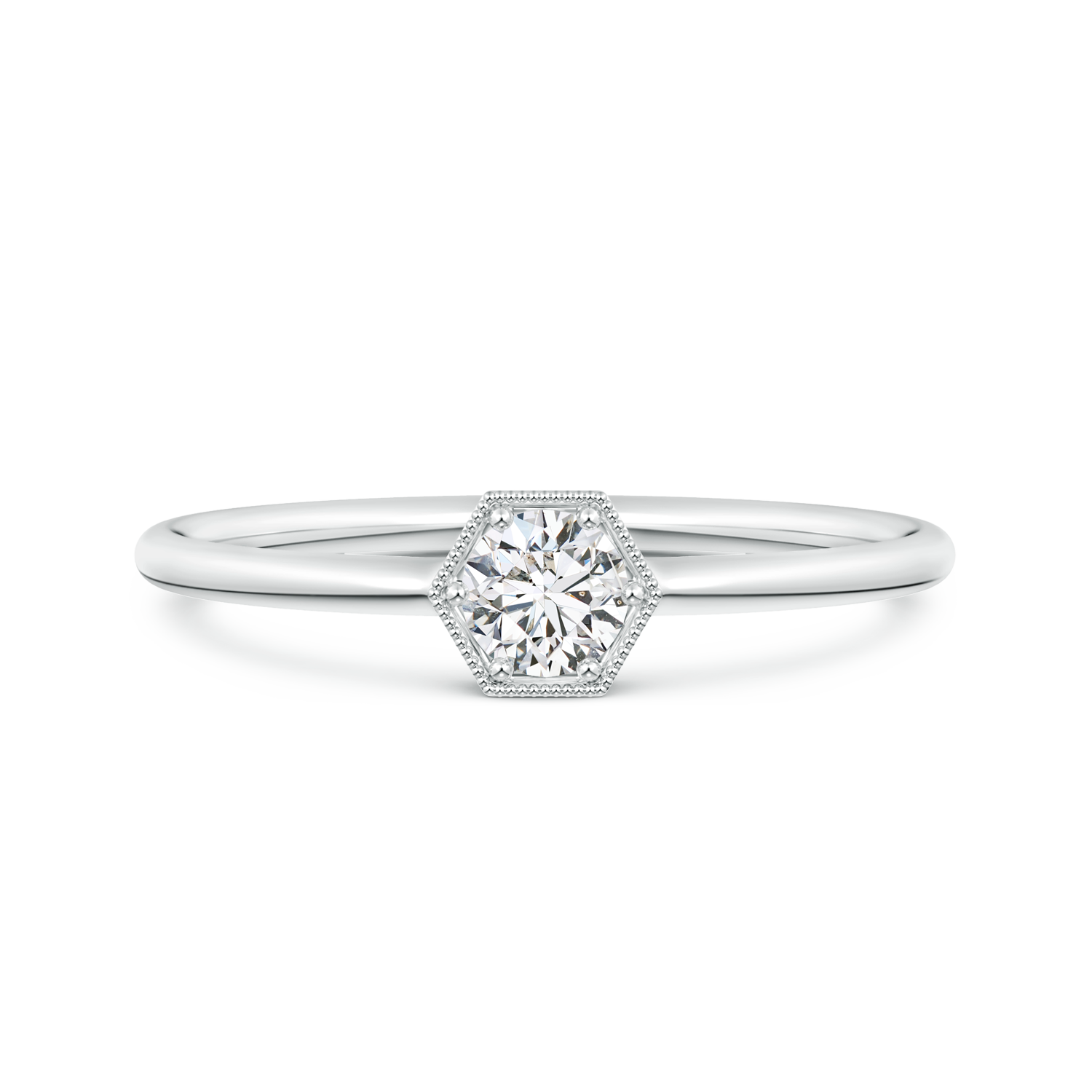 Round Lab Grown Diamond Hexagon Solitaire Ring - Main Image