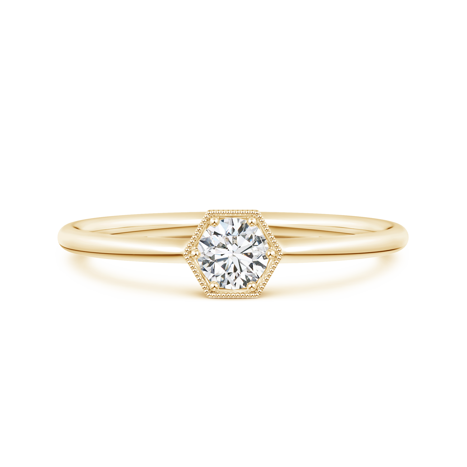 Round Lab Grown Diamond Hexagon Solitaire Ring - Main Image