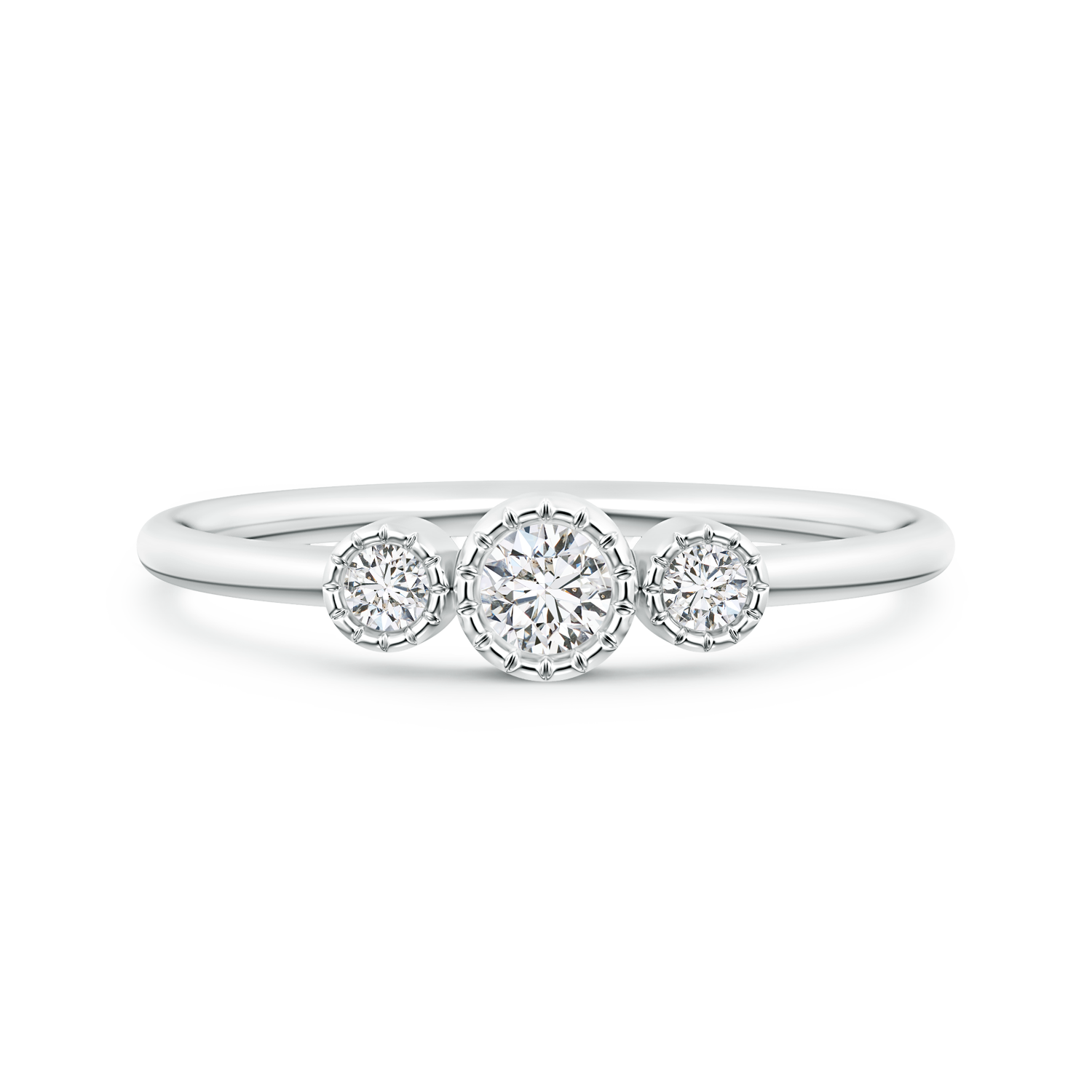 Bezel Set Lab Grown Diamond Three Stone Promise Ring - Main Image