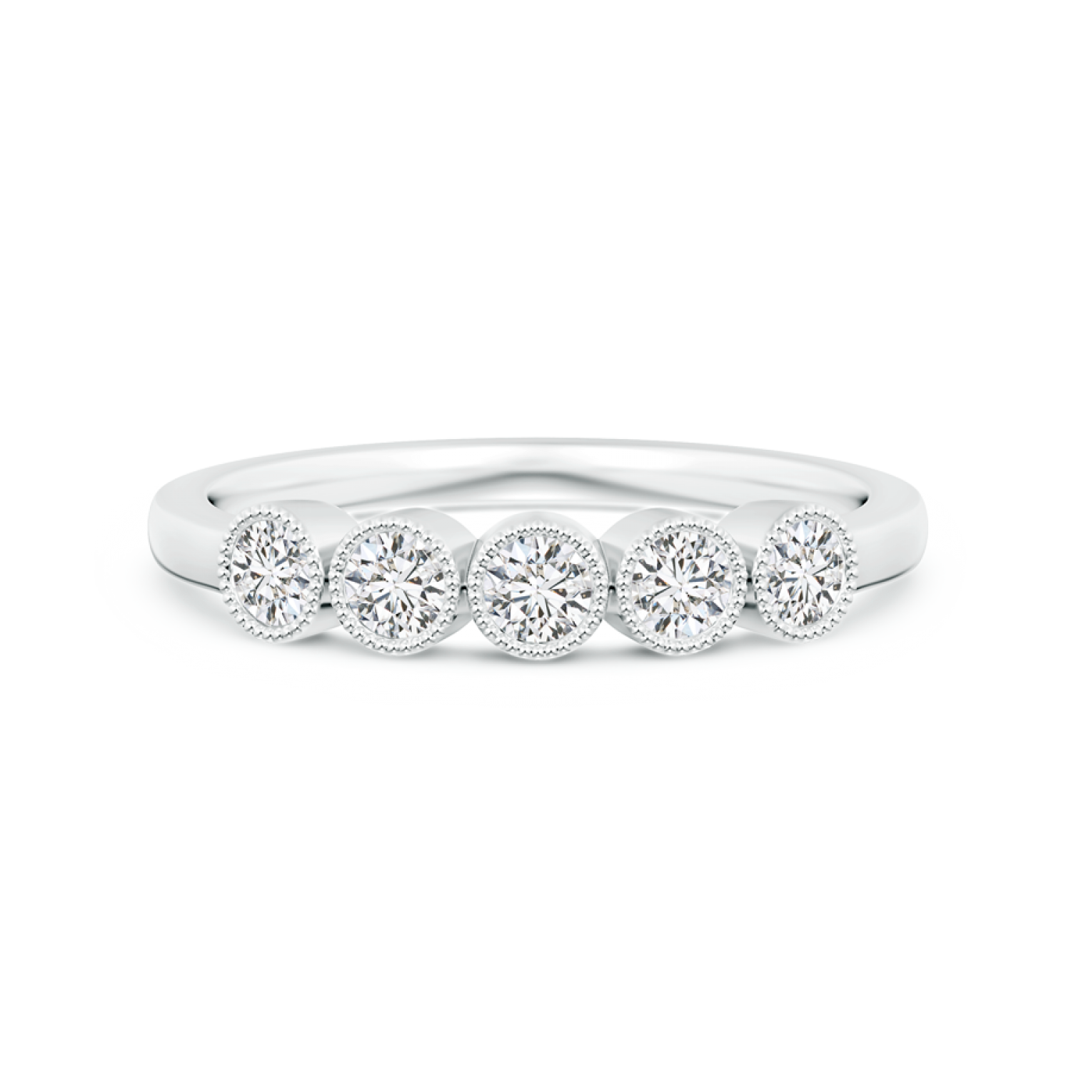 Bezel Set Lab Grown Diamond Five Stone Wedding Band with Milgrain Edges - Main Image