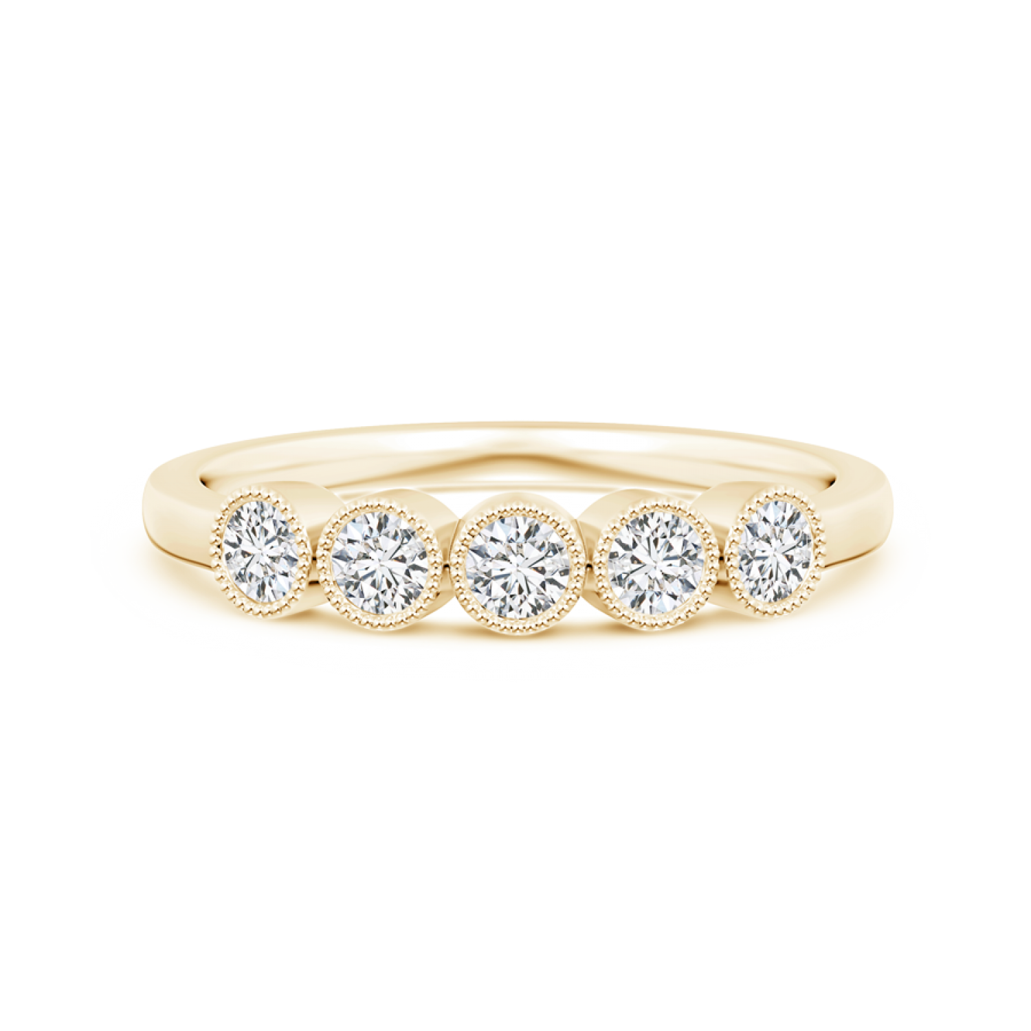 Bezel Set Lab Grown Diamond Five Stone Wedding Band with Milgrain Edges - Main Image