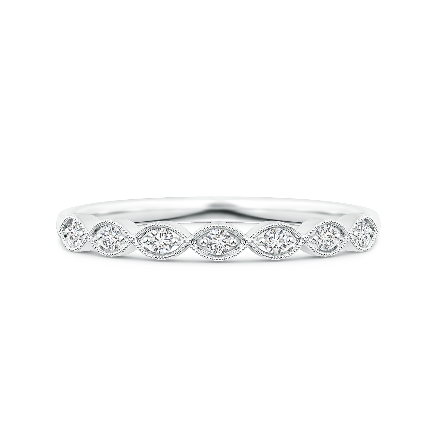 Lab Grown Diamond Half Eternity Wedding Band with Milgrain - Main Image