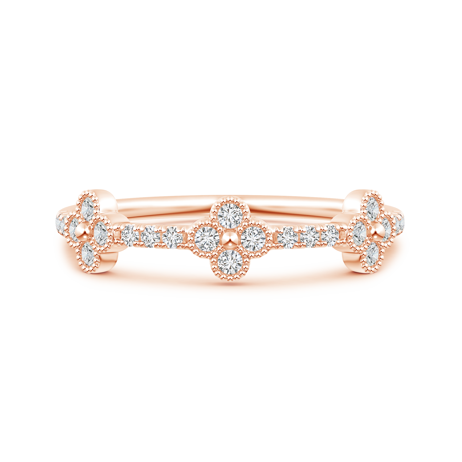 Lab Grown Diamond Clover Link Wedding Band with Milgrain - Main Image