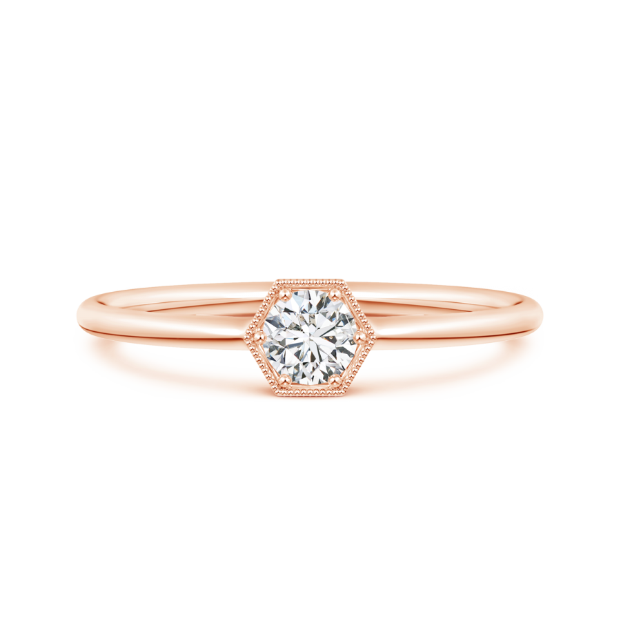 Round Lab Grown Diamond Hexagon Solitaire Ring - Main Image