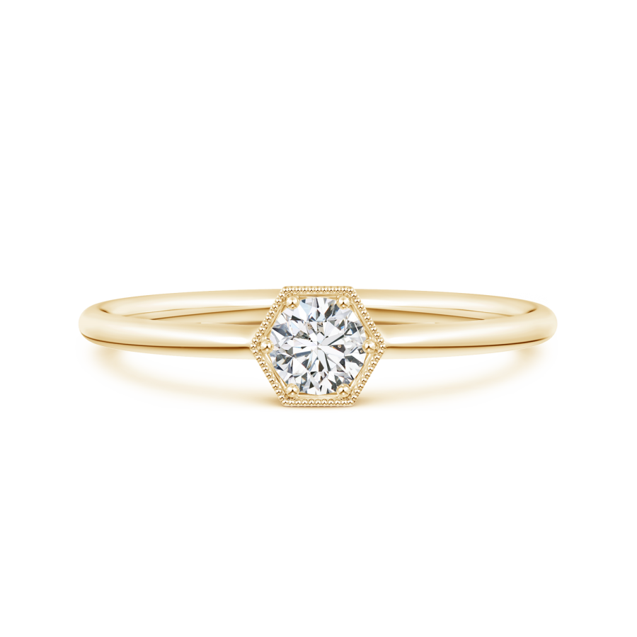 Round Lab Grown Diamond Hexagon Solitaire Ring - Main Image