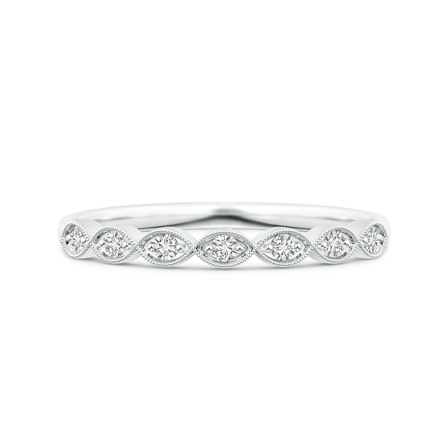 Lab Grown Diamond Half Eternity Wedding Band with Milgrain - Main Image