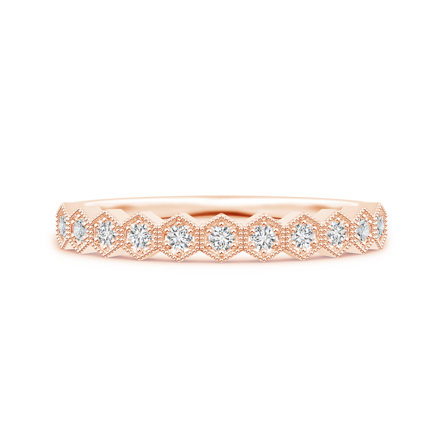 Lab Grown Diamond Hexagon Wedding Band with Milgrain - Main Image