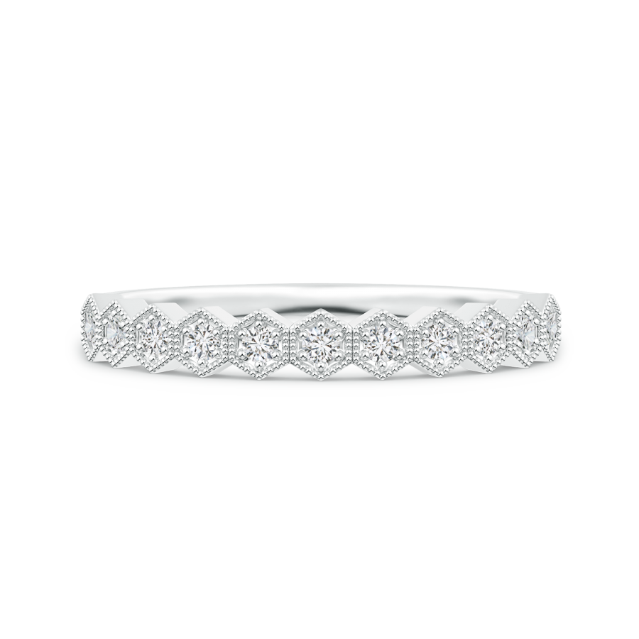 Lab Grown Diamond Hexagon Wedding Band with Milgrain - Main Image