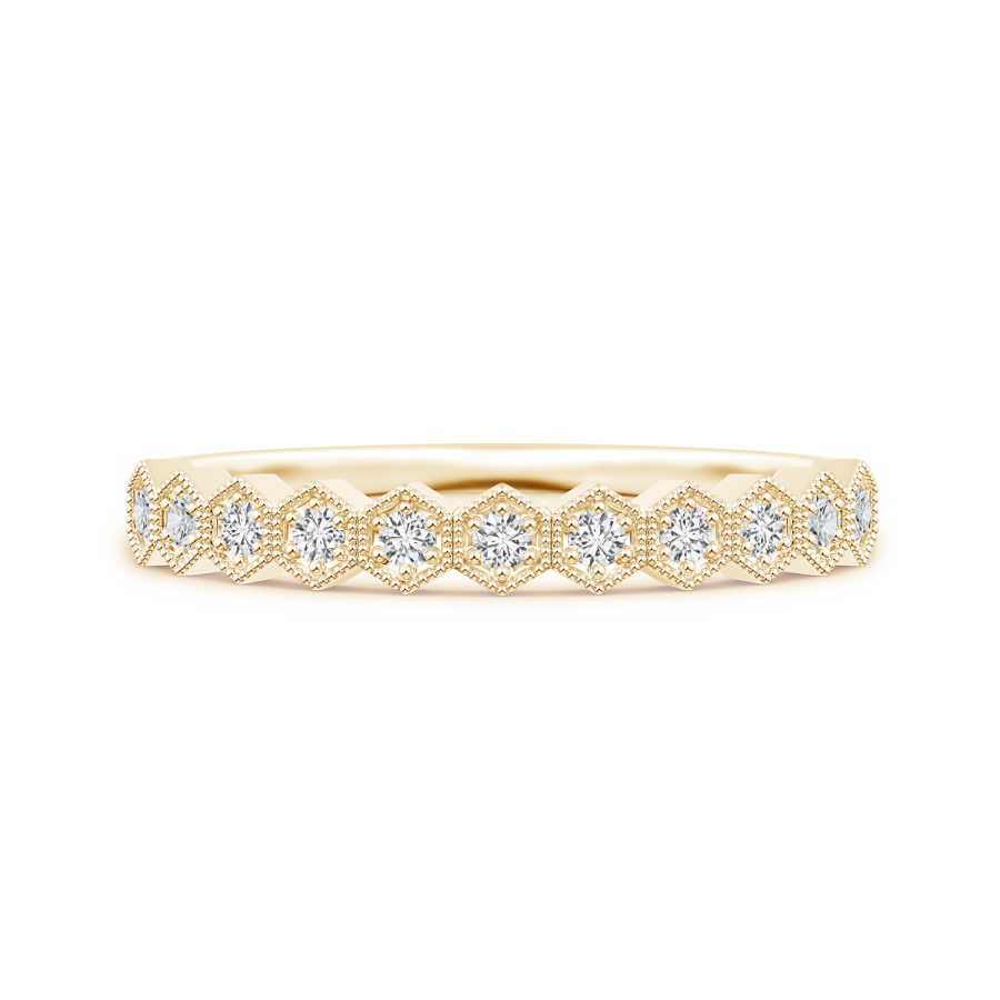 Lab Grown Diamond Hexagon Wedding Band with Milgrain - Main Image