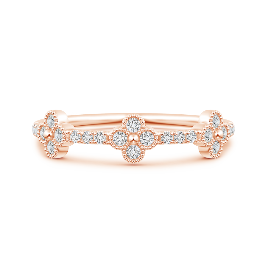 Lab Grown Diamond Clover Link Wedding Band with Milgrain - Main Image