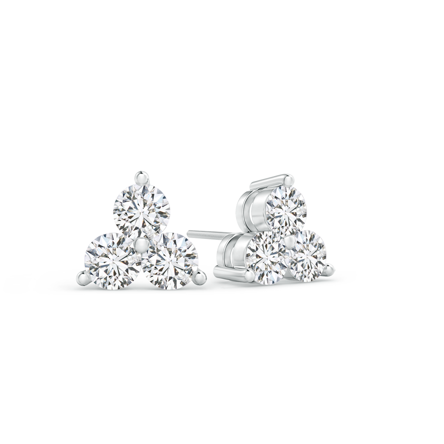 Prong Set Round Lab Grown Diamond Three Stone Stud Earrings - Main Image