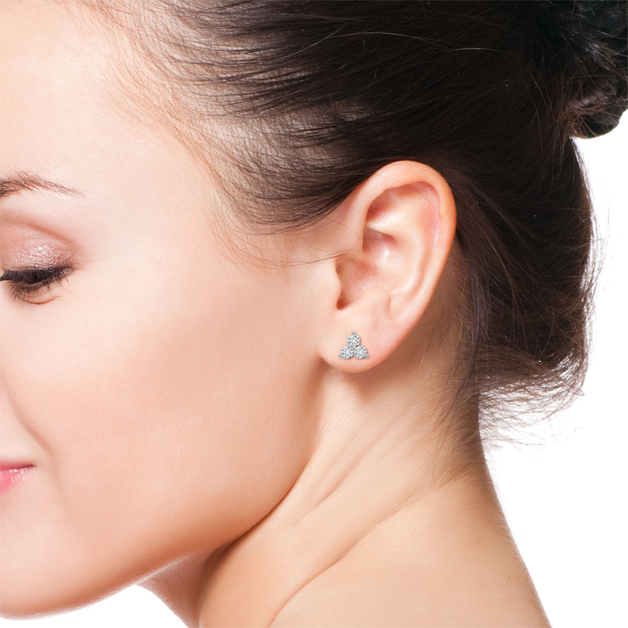 Triangular Contemporary 3 Stone Diamond Stud Earrings
