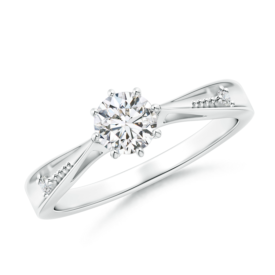 Tapered Shank Lab Grown Diamond Solitaire Ring with Accents Pure