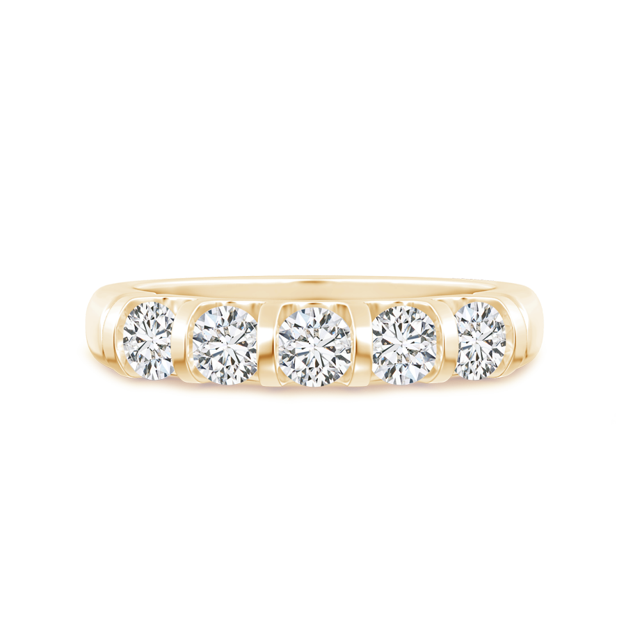 Bar Set Round Lab Grown Diamond Five Stone Wedding Band - Main Image