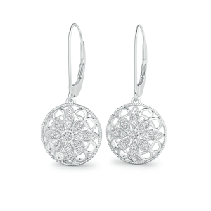 Lab Grown Diamond Lattice Drop Earrings with Milgrain Edges