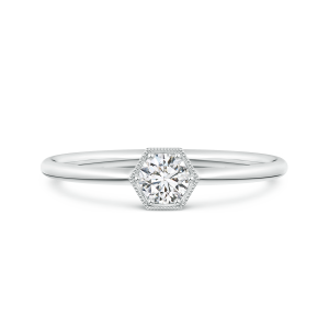 Round Lab Grown Diamond Hexagon Solitaire Ring