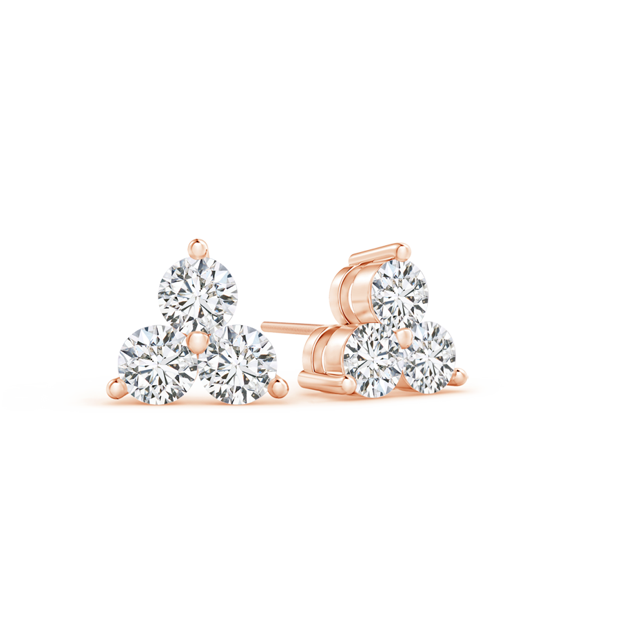 Prong Set Round Lab Grown Diamond Three Stone Stud Earrings