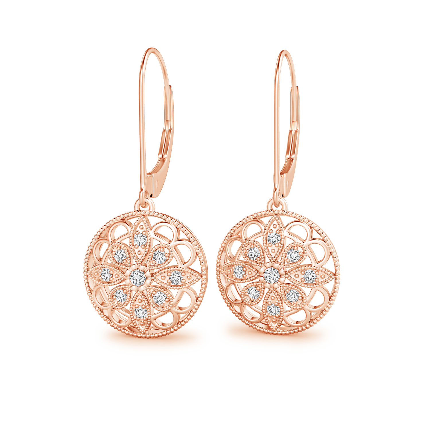 Lab Grown Diamond Lattice Drop Earrings with Milgrain Edges