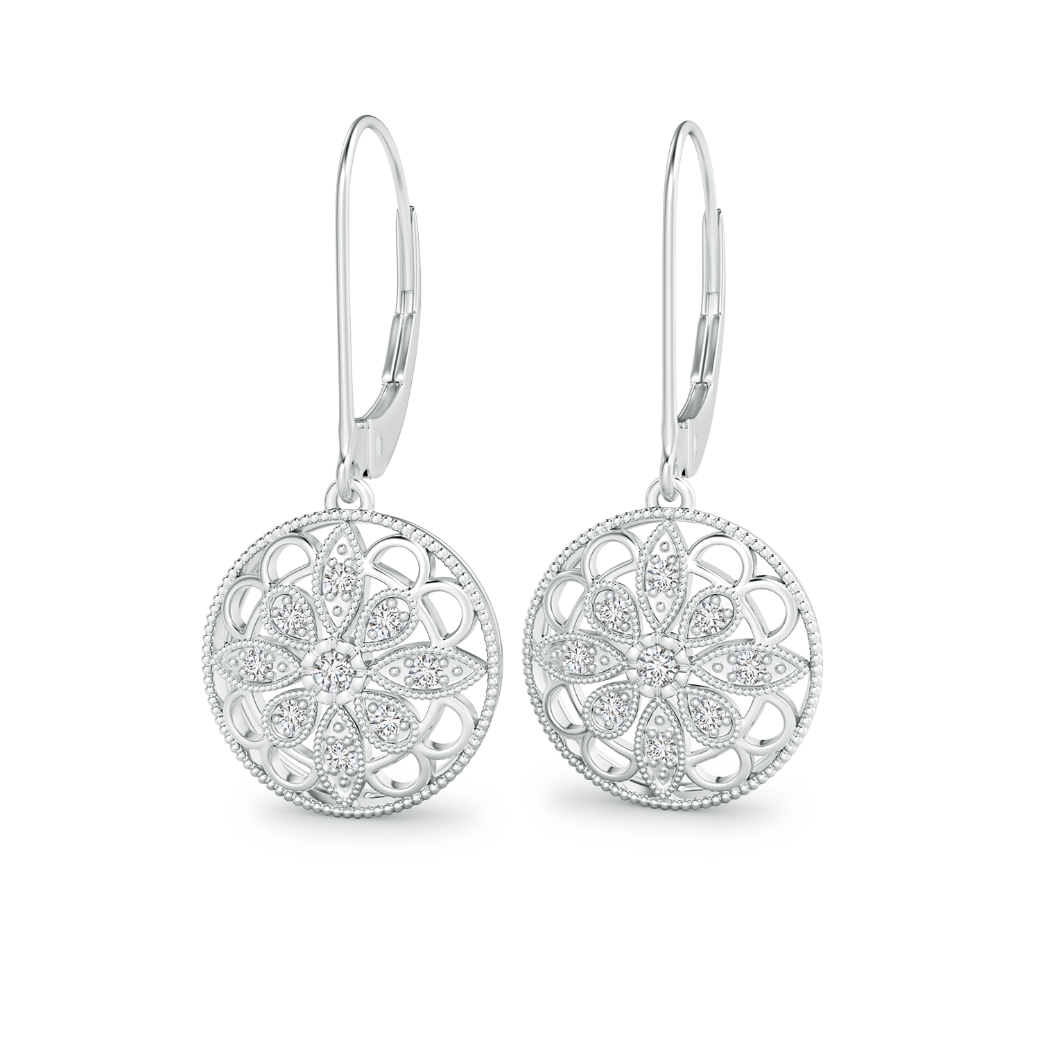 Lab Grown Diamond Lattice Drop Earrings with Milgrain Edges