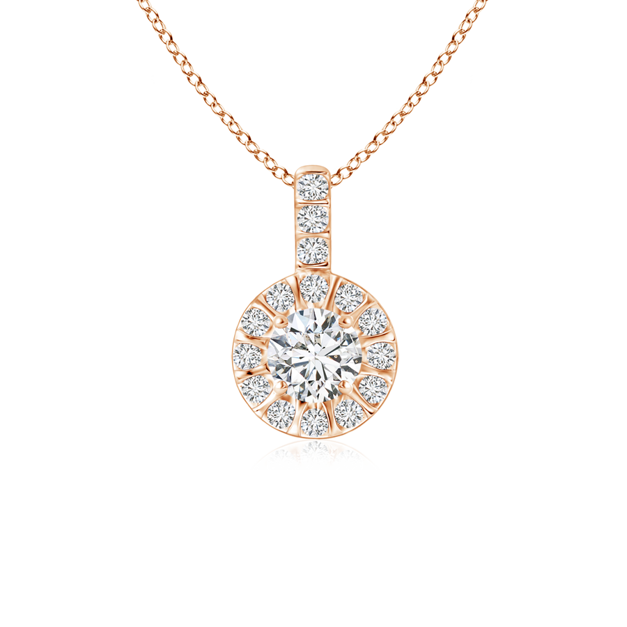 Vintage Inspired Lab Grown Diamond Halo Pendant with Diamond Bale