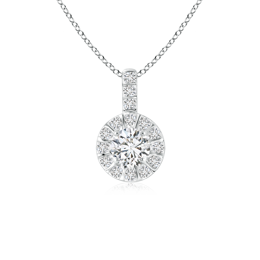 Vintage Inspired Lab Grown Diamond Halo Pendant with Diamond Bale