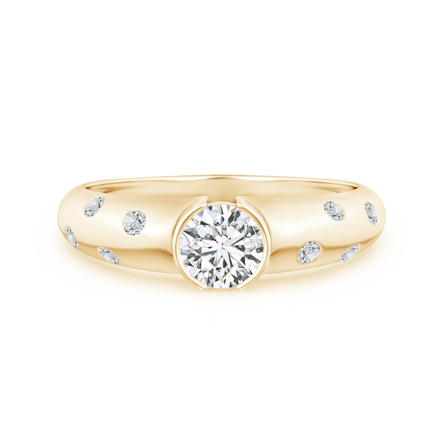 Semi Bezel Dome Lab Grown Diamond Ring with Accents