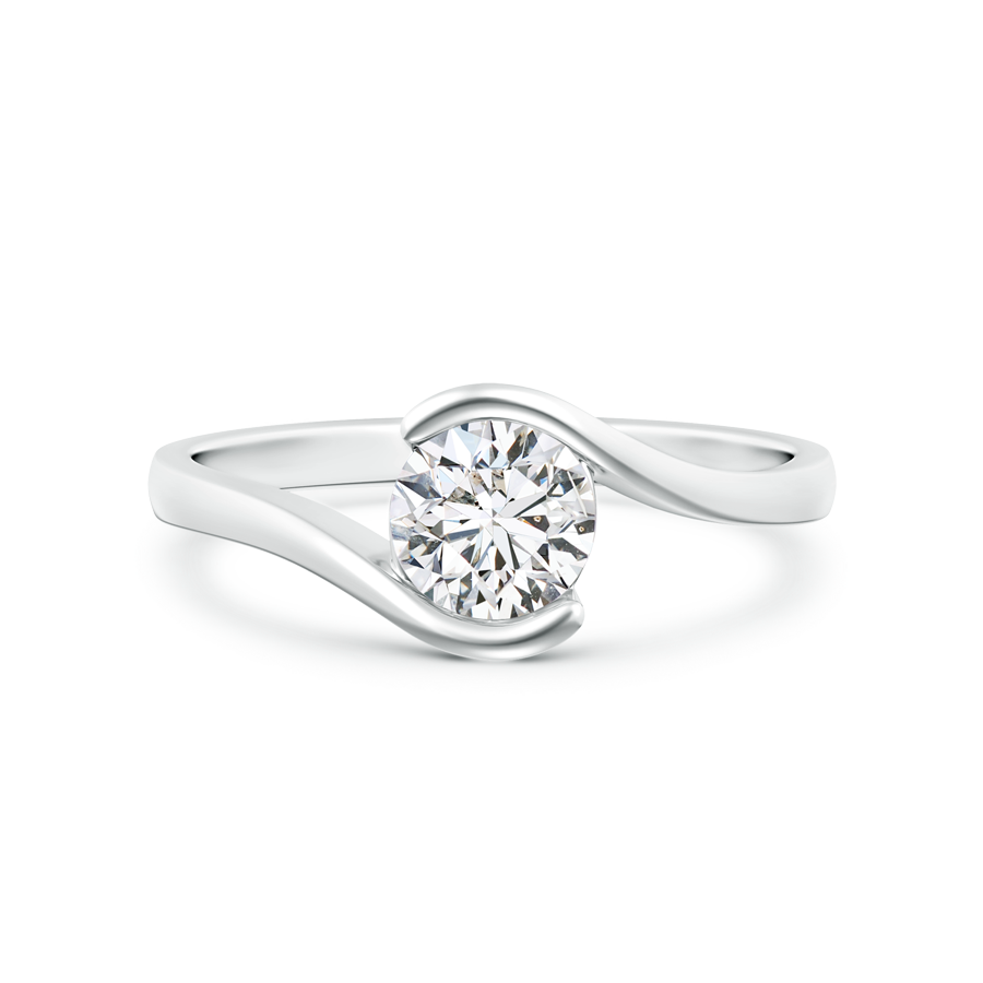 Half Bezel Solitaire Round Lab Grown Diamond Bypass Ring