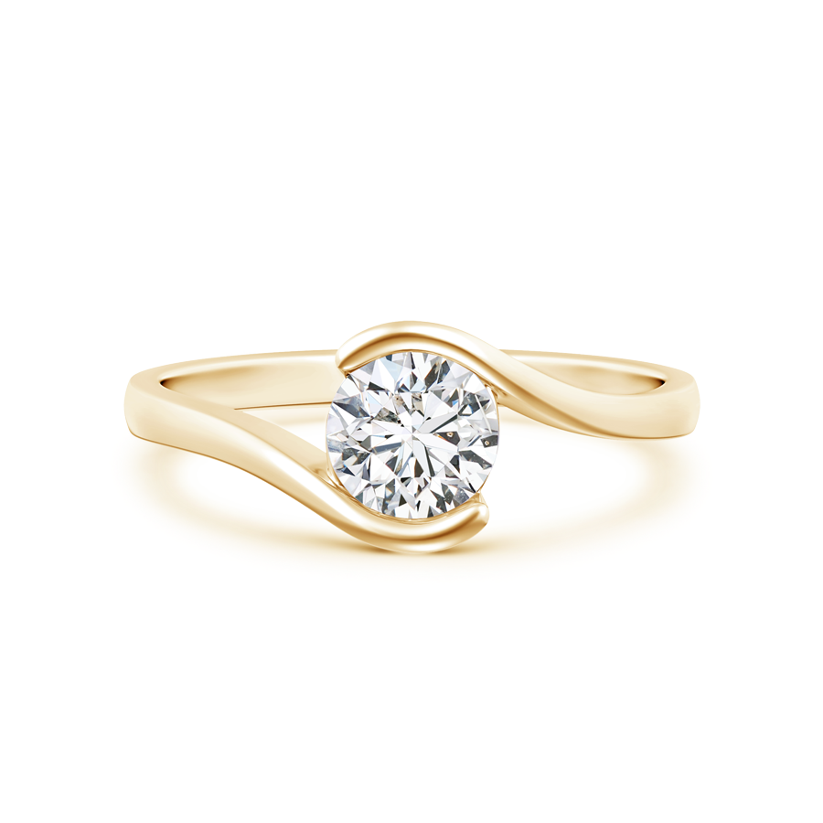 Half Bezel Solitaire Round Lab Grown Diamond Bypass Ring