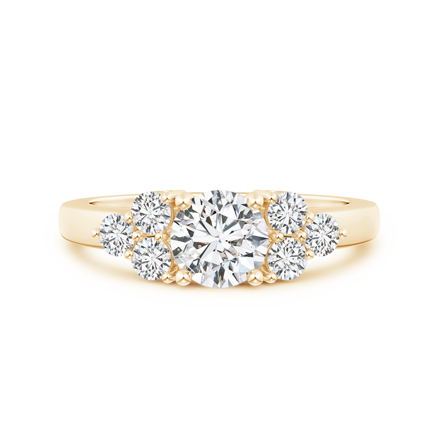 Round Lab Grown Diamond Solitaire Ring With Trio Accents