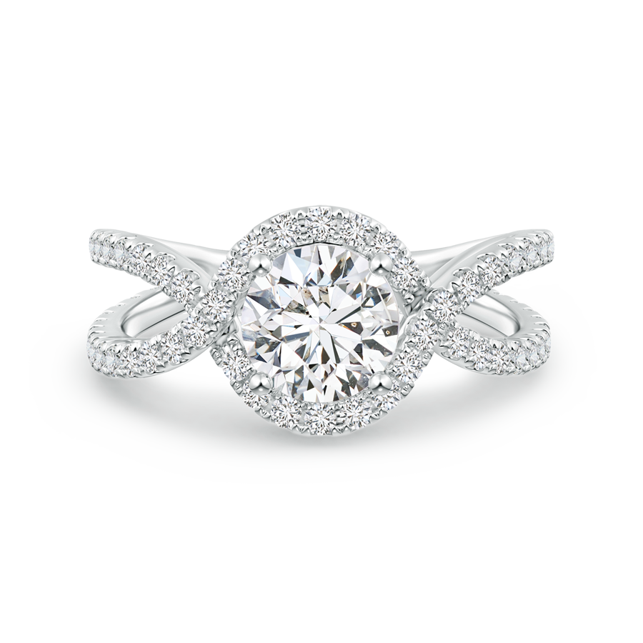 Vintage Inspired Lab Grown Diamond Split Shank Halo Ring